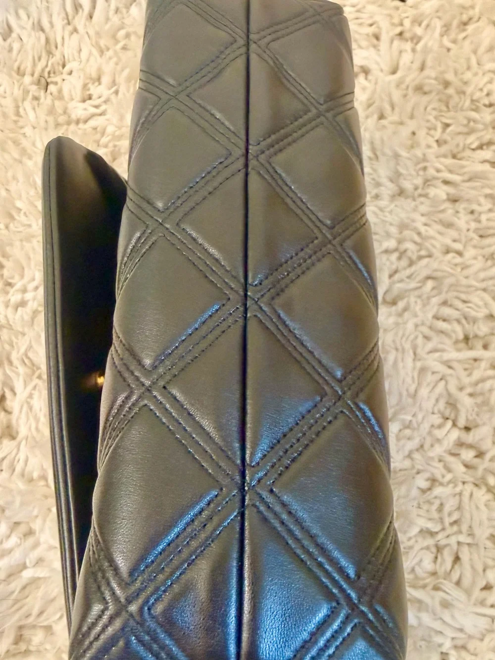 Tory Butch Fleming Quilted Black Leather Shoulder Bag with Gold Chain Hardware